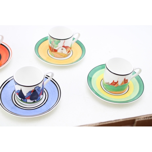 394 - Clarice Cliff by Wedgwood cups and saucers to include Brookfields, Secrets, May Avenue and Red Tree ... 