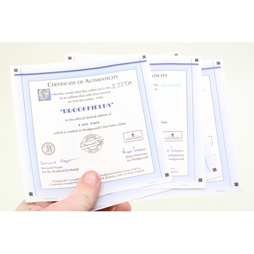 394 - Clarice Cliff by Wedgwood cups and saucers to include Brookfields, Secrets, May Avenue and Red Tree ... 