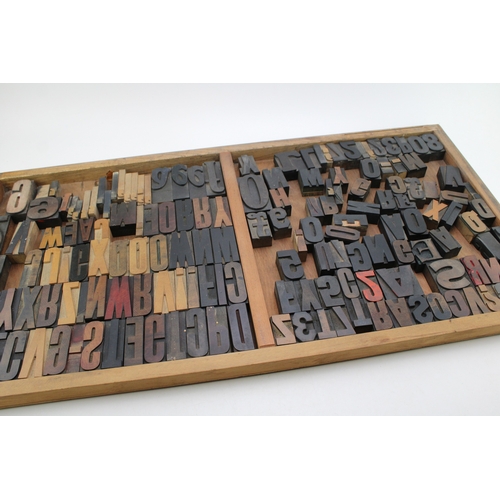 402 - Vintage printers drawer complete with a number of printing blocks, 83cm x 36cm, (Qty).