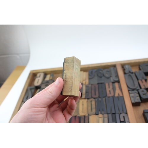 402 - Vintage printers drawer complete with a number of printing blocks, 83cm x 36cm, (Qty).