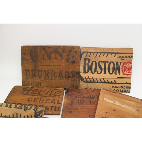 409 - A collection of advertising packing crate ends to include Pine Spring Water, Clicquot Club Beverages... 