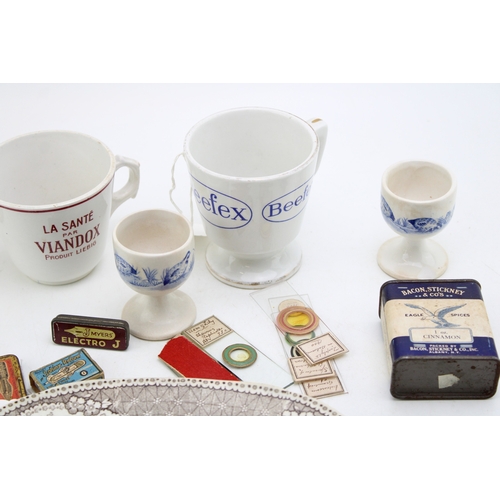 411 - Advertising collectables to include, Beefex cup, La Santa Par Viandox cup, Bacon, Stickney & Co's Ea... 