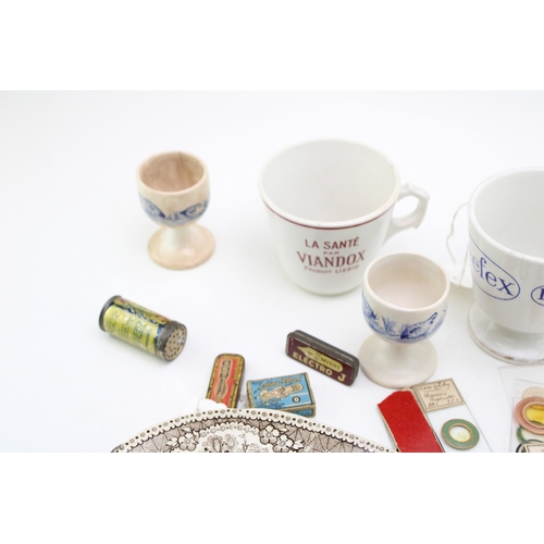 411 - Advertising collectables to include, Beefex cup, La Santa Par Viandox cup, Bacon, Stickney & Co's Ea... 