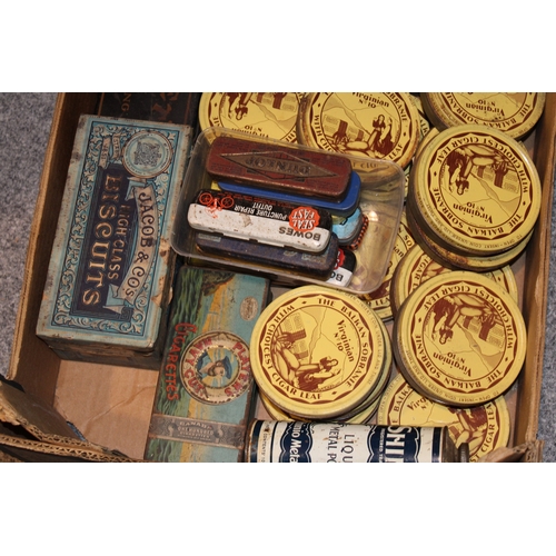 413 - A collection of advertising tins to include tobacco tins, a quantity of vinatge bicycle puncture rep... 