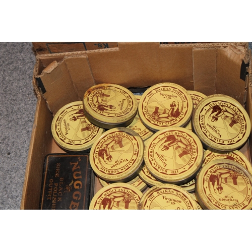 413 - A collection of advertising tins to include tobacco tins, a quantity of vinatge bicycle puncture rep... 