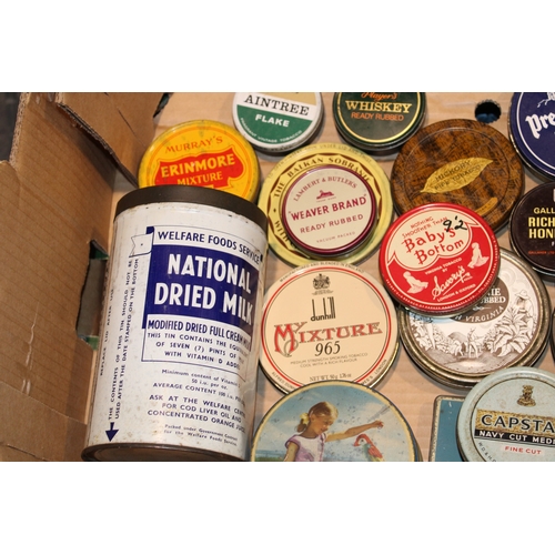 415 - A collection of vintage tins comprising mostly early tobacco tins together with am Edward Sharp Toff... 