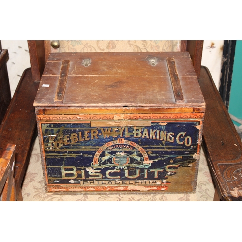 420 - Keebler-Weyl-Baking Co. Biscuits Philadephia, vintage packing crate, paper label to front, 49cm x 36... 