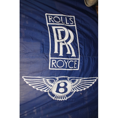 433 - Large Rolls Royce Bentley dealership flag appliquéd logos in white with boarders stitched in white, ... 