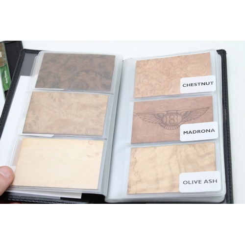 435 - Bentley Dealer Conference 2008 leather folder with wood samples 'With Compliments of the Bentley Woo... 