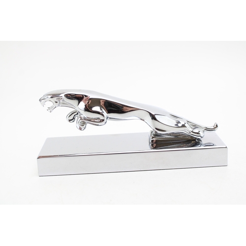 438 - Ashwater chrome Jaguar car mascot paperweight, 19.5cm wide, 8cm tall.