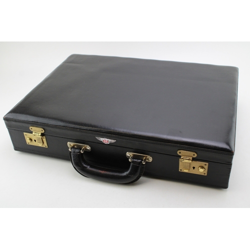 444 - Bentley briefcase in black leather, burgundy silk lined interior with repeated Bentley logo, 54cm x ... 