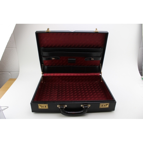 444 - Bentley briefcase in black leather, burgundy silk lined interior with repeated Bentley logo, 54cm x ... 