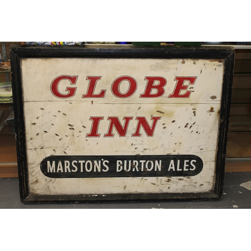 450 - A Large Wooden Pub Sign The Globe Marston Ales 1960s possibly The Globe Tamworth