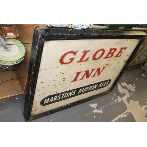 450 - A Large Wooden Pub Sign The Globe Marston Ales 1960s possibly The Globe Tamworth