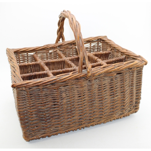 456 - French wicker wine bottle basket, 48cm x 38cm x 30cm.