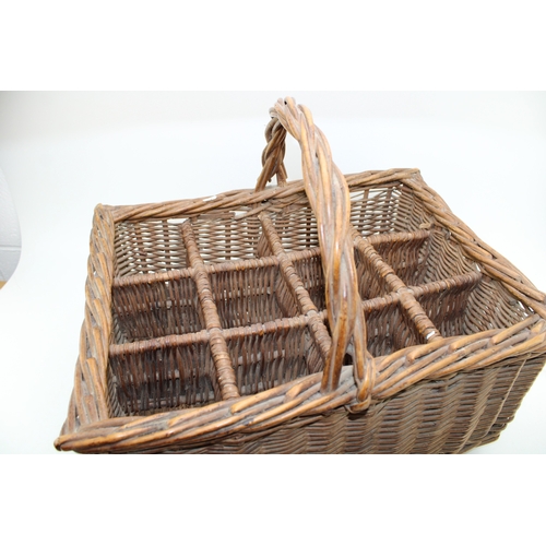 456 - French wicker wine bottle basket, 48cm x 38cm x 30cm.