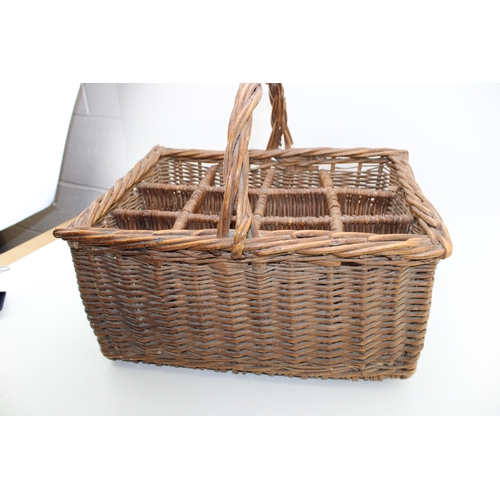 456 - French wicker wine bottle basket, 48cm x 38cm x 30cm.