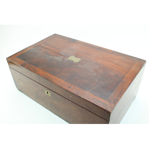 458 - 19th centuty mahogany writing slope, vacant brass escutcheons, oriignal key, 25.5cm x 28.5cm x 17.5c... 