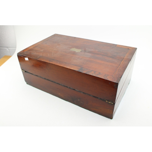 458 - 19th centuty mahogany writing slope, vacant brass escutcheons, oriignal key, 25.5cm x 28.5cm x 17.5c... 