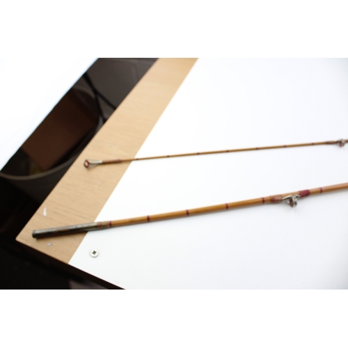 464 - Milwards 'Floathanger' split cane fishing rod, together with another example by 'Harrod's and Co Lon... 