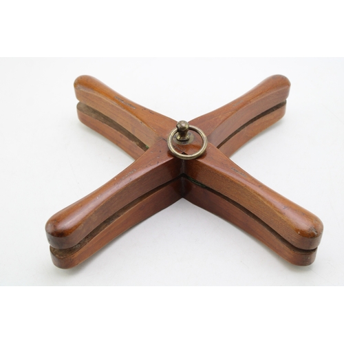 469 - F.H. Ayres Racket Press, antique mahogany with brass fittings tennis racket press, 31cm across.