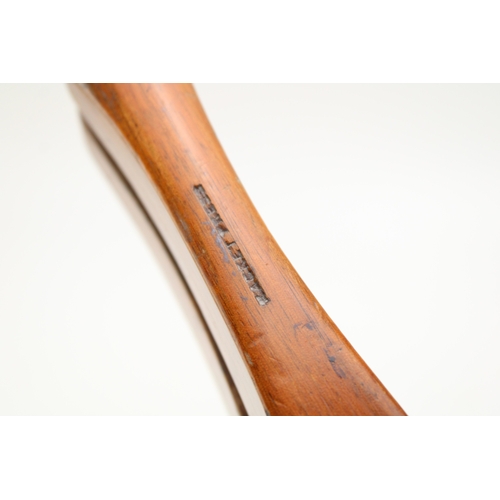 469 - F.H. Ayres Racket Press, antique mahogany with brass fittings tennis racket press, 31cm across.