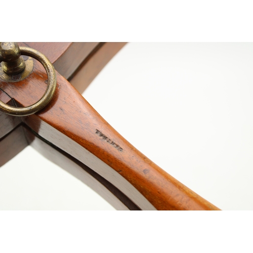 469 - F.H. Ayres Racket Press, antique mahogany with brass fittings tennis racket press, 31cm across.