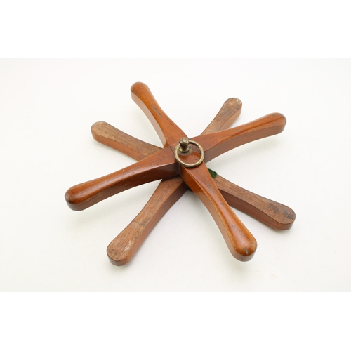 469 - F.H. Ayres Racket Press, antique mahogany with brass fittings tennis racket press, 31cm across.