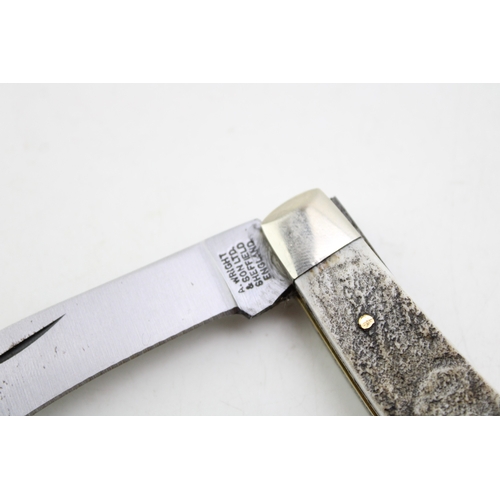 472 - A Wright & Son, Sheffield Stag Handle Flat Cap Pruner Pruning Folding Pocket Knife, 10.5cm.