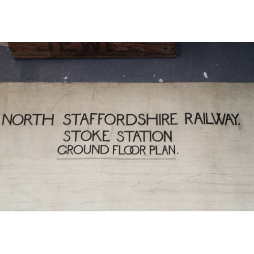 478 - Antique railway plan map, North Staffordshire Railway, Ground Floor Plan of Stoke-on-Trent Station t... 