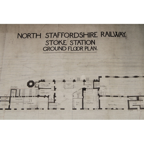 478 - Antique railway plan map, North Staffordshire Railway, Ground Floor Plan of Stoke-on-Trent Station t... 