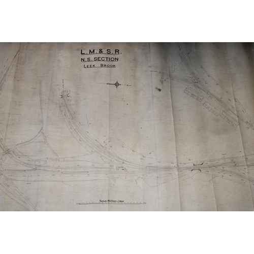 480 - Antique railway map, London, Midland and Scottish Railway, 40ft survey, North Stafforshire section, ... 
