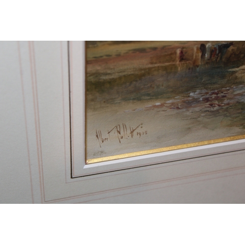 524 - Pair of framed, mounted and glazed watercolours by Albert Pollitt dated 1915. Nice images one depict... 