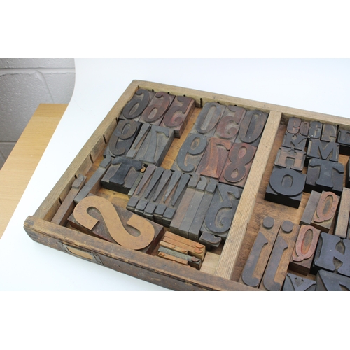 531 - Vintage printers drawer complete with a number of printing blocks, 83cm x 36cm, (Qty).