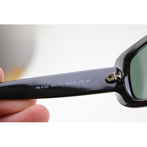 568 - A pair cased of Ray-Ban RB4122 women's rectangular sunglasses in polished black with green G-15 lens... 