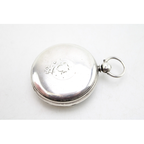 571 - Silver open faced pocket watch, roman numerals with gilt detailing, engine blued hands, outer minute... 