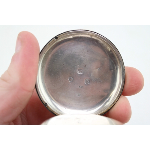 571 - Silver open faced pocket watch, roman numerals with gilt detailing, engine blued hands, outer minute... 