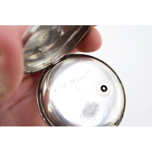 571 - Silver open faced pocket watch, roman numerals with gilt detailing, engine blued hands, outer minute... 