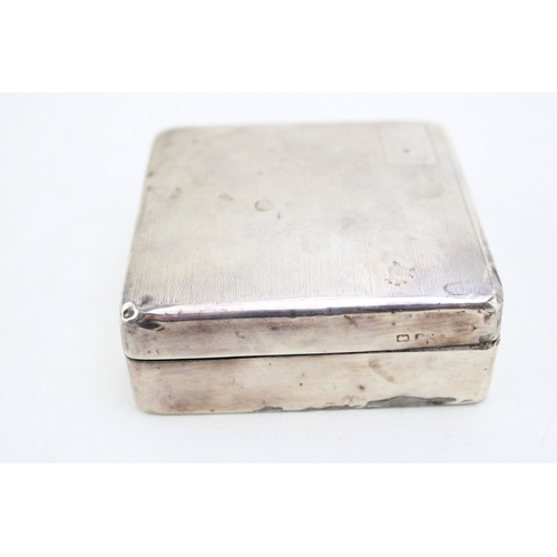 575 - Silver cigarette box, 219.2g gross weight, circa 9cm x 9cm, hallmarks rubbed.