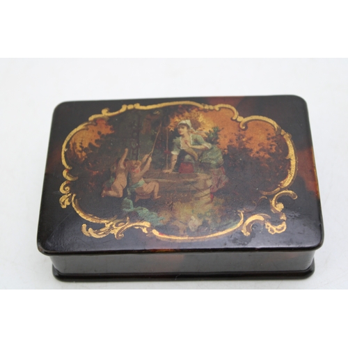 594 - Victorian papier mache box together with antique rolled cameo and rolled gold pendant, (3).