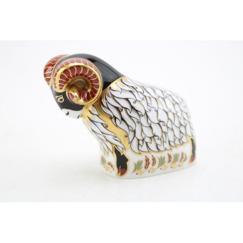 61 - Royal Crown Derby paperweight of a Derby Ram, first quality with gold stopper.