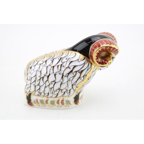 61 - Royal Crown Derby paperweight of a Derby Ram, first quality with gold stopper.