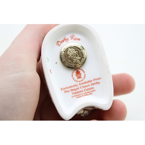 61 - Royal Crown Derby paperweight of a Derby Ram, first quality with gold stopper.