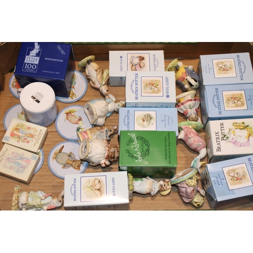 69 - Beatrix Potter figures by John Beswick, Wedgwood and Royal Albert to include, Peter ate a Radish, Mr... 