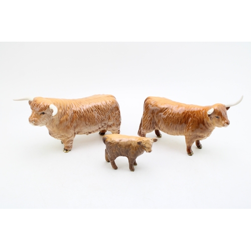 85 - Beswick Highland Cattle family to include a cow, a bull and a calf (two af - 3).
