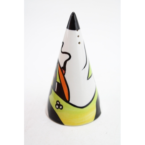 203 - A small Lorna Bailey sugar shaker in the Hillside Cottage design, 9cm tall, with Old Ellgreave backs... 