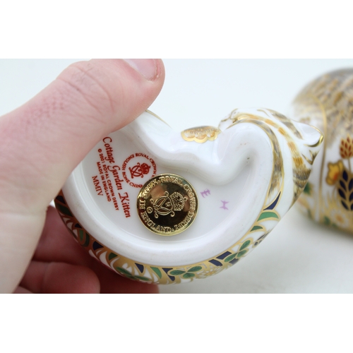 227 - Two Royal Crown Derby paperweights, Cottage Garden Cat and Kitten, date codes for 2002 (MMII) and 20... 