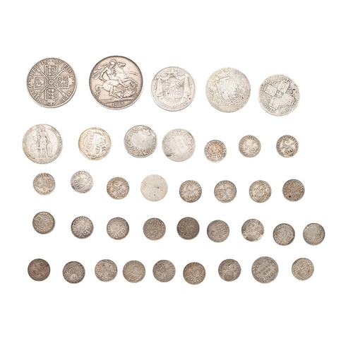 15 - Good selection or pre 1919 UK sterling silver coins, includes, Crown, double florin, William IV half... 