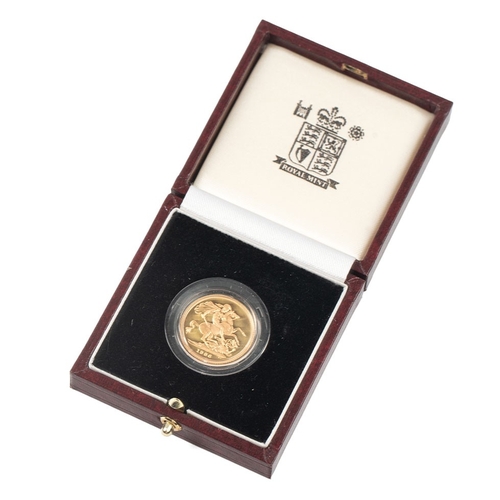 21 - FULL 22ct gold proof sovereign coin 1996, Royal Mint limited edition.  In capsule, boxed & COA.