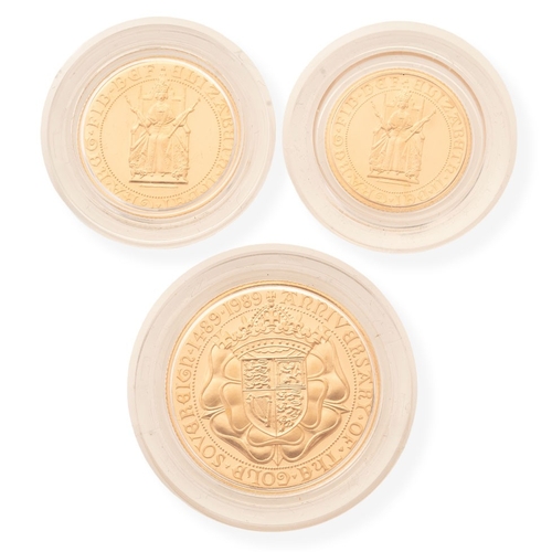 3 - 500th anniversary 22ct gold proof 3 coin set includes double sovereign, sovereign & half.  Complete ... 